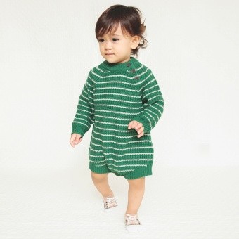 【ベビー/あったかニット】ボーダーニット長袖カバーオール