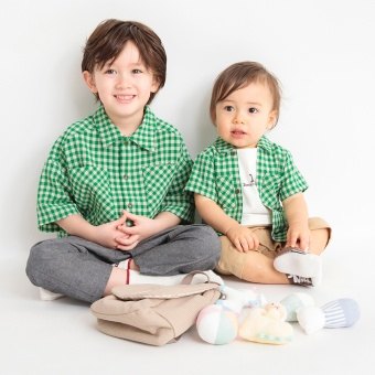 【ベビー/お揃い】ギンガムチェック柄半袖カバーオール