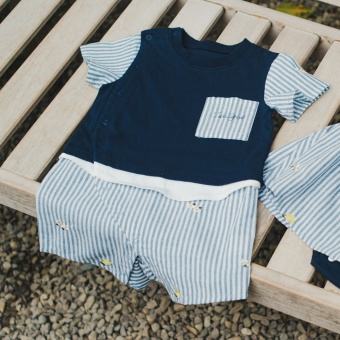 【おそろい】レモン＆フラワー総柄刺しゅう半袖カバーオール