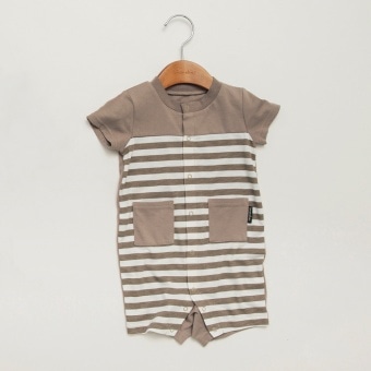 【ベビー/きょうだいおそろい】ボーダー切り替え半袖カバーオール