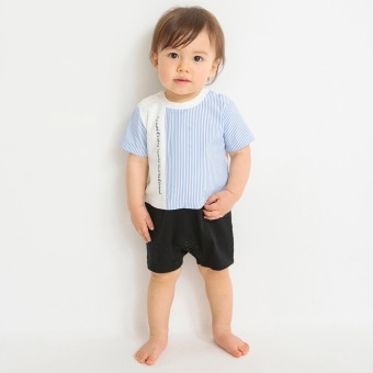 【ベビー/きょうだいおそろい】異素材使い切替半袖カバーオール