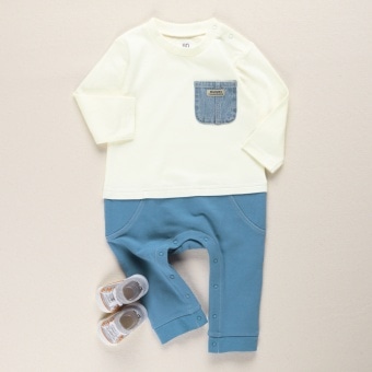 【キッズとおそろい】デニムポケット付き長袖カバーオール