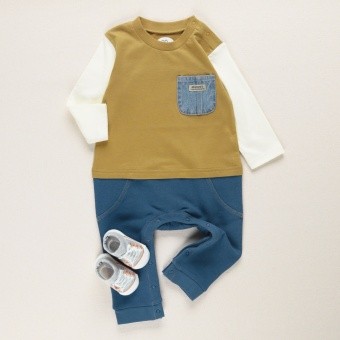 【キッズとおそろい】デニムポケット付き長袖カバーオール