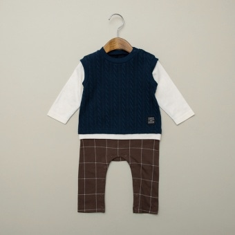 【キッズとおそろい】ケーブルニットカバーオール