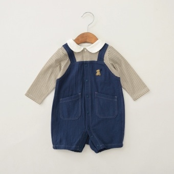 サロペットドッキング風長袖カバーオール