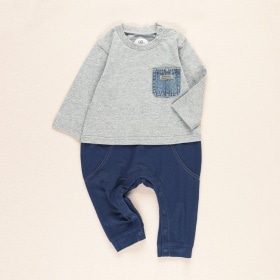 【キッズとおそろい】デニムポケット付き長袖カバーオール