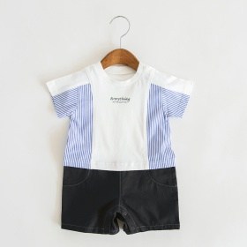 【キッズとリンクコーデ】異素材切り替え半袖カバーオール