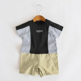 【キッズとリンクコーデ】異素材切り替え半袖カバーオール