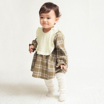【ベビー】ベスト重ね着風チェック柄長袖カバーオール