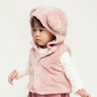 【ベビー】フード取り外し可能うさ耳ボアベスト