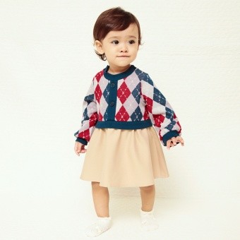 【ベビー/おそろい】アーガイルチェック柄長袖カバーオール
