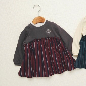 【ベビー/お揃い】レジメンタルストライプドッキング長袖カバーオール