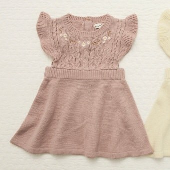 【ベビー/あったかニット】刺繍入りニットジャンパースカート