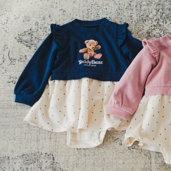 【ベビー/テディベア】ドッキング長袖カバーオール