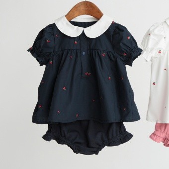 【ベビー/おそろい】チェリー刺しゅう半袖ブラウス+ブルマセット