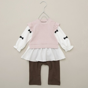 リボン付き重ね着風カバーオール