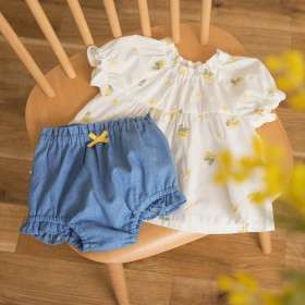 【ベビー/おそろい】ミモザ刺繍トップス＆ボトムスセット