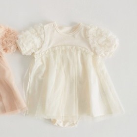 【キッズとおそろい】フラワーチュール袖カバーオール