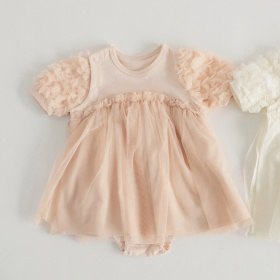 【キッズとおそろい】フラワーチュール袖カバーオール