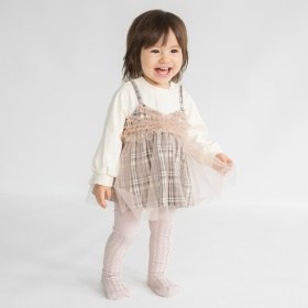 【おそろい】チェック柄ジャンパースカート風カバーオール