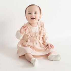 【おそろい】ハート柄刺しゅうカバーオール