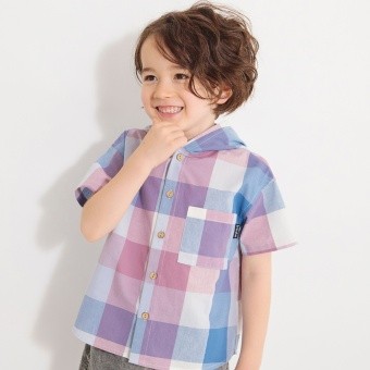 【おそろい】マドラスチェック柄半袖シャツパーカー