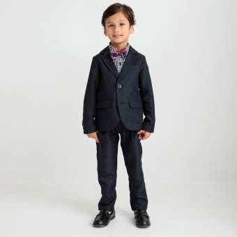 【フォーマル3点セット】(ネイビーロングパンツ)ネイビージャケット+ロングパンツ+ギンガムシャツ_(クーポン対象外)