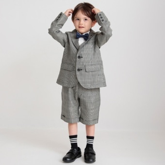 【WEB限定】【フォーマル3点セット】(グレーハーフパンツ)グレージャケット+ハーフパンツ+ストレッチブロード白シャツ_