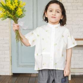 【おそろい】ミモザ刺繍5分袖シャツ