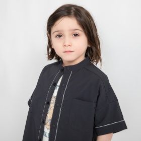 【吸水速乾】バンドカラー半袖シャツ