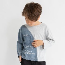 デニム切り替え長袖Tシャツ