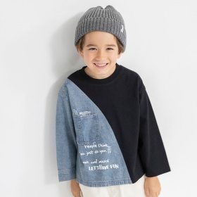 デニム切り替え長袖Tシャツ