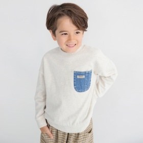 【デニム/異素材ポケット付】裏毛トレーナー