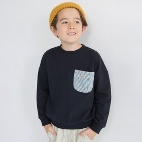 【デニム/異素材ポケット付】裏毛トレーナー