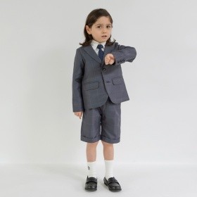 【フォーマル3点セット】グレーチェックジャケット＋ハーフパンツ＋白シャツ_(クーポン対象外)