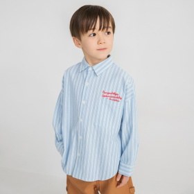 【おそろい】ストライプ柄ロゴ刺しゅう長袖シャツ
