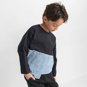 【デニム×コットン】異素材レイヤード長袖Tシャツ