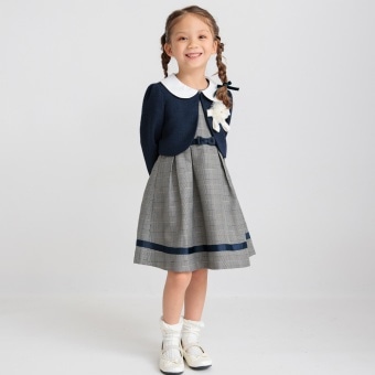 【フォーマル3点セット】ジャケット（ネイビー）＋グレンチェックジャンパースカート＋コサージュ（アイボリー）