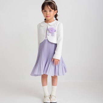 【WEB限定】【フォーマル3点セット】ジャケット（アイボリー）＋花モチーフレース付きジャンパースカート＋コサージュ（ラベンダー）