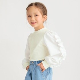 袖フリル長袖Tシャツ
