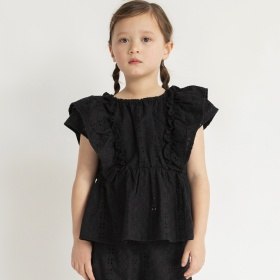 【プチレディ/ベビーとおそろい】スカラップ刺繍ブラウス