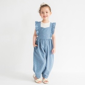 刺繍肩フリルサロペット