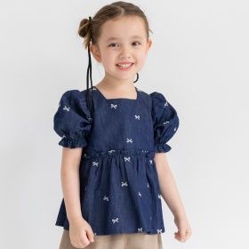 【おそろい】リボン柄刺しゅうチュニック