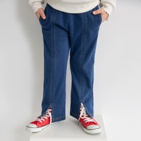 【あったか】スリット入りフレア裏起毛デニムパンツ