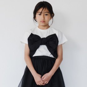 【b.+A】金子綾/リボンドッキング半袖Tシャツ_(クーポン対象外)