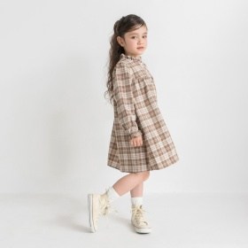 チェック柄胸切替ワンピース