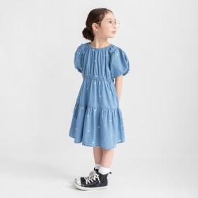 【おそろい】ハート刺しゅうデニムワンピース