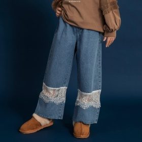 【WEB限定】レース切替ライトオンスデニムパンツ