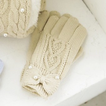 パール付きリボン手袋