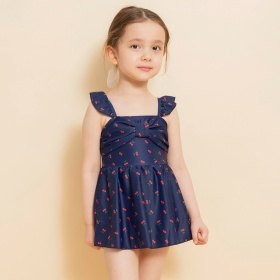 【水着】リボンアクセント総柄ワンピース